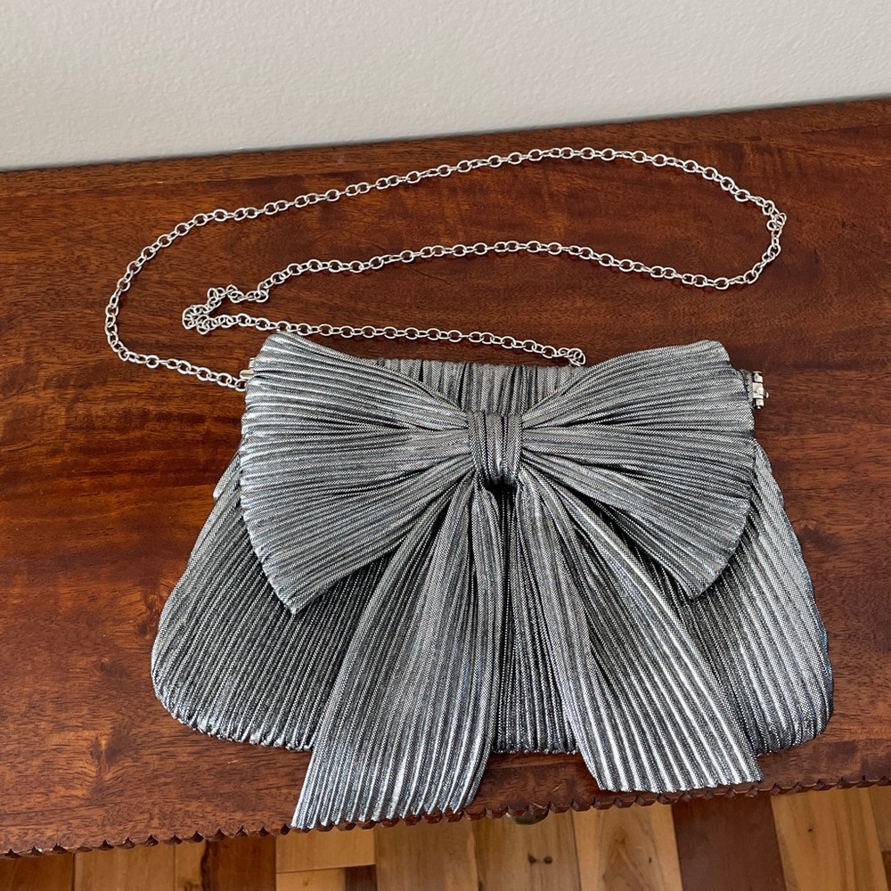 Jessica McClintock Vivienne Pleated Silver Bow Bag